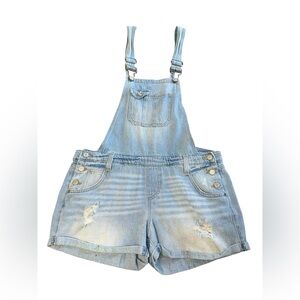 Light Wash Blue Jean Overall Shorts l.e.i Junior Size Large Like New